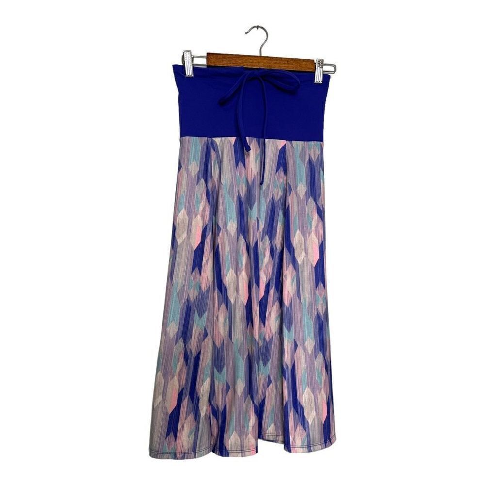 Prana tube top Dress Size XS blue/pink front tie midi polyester